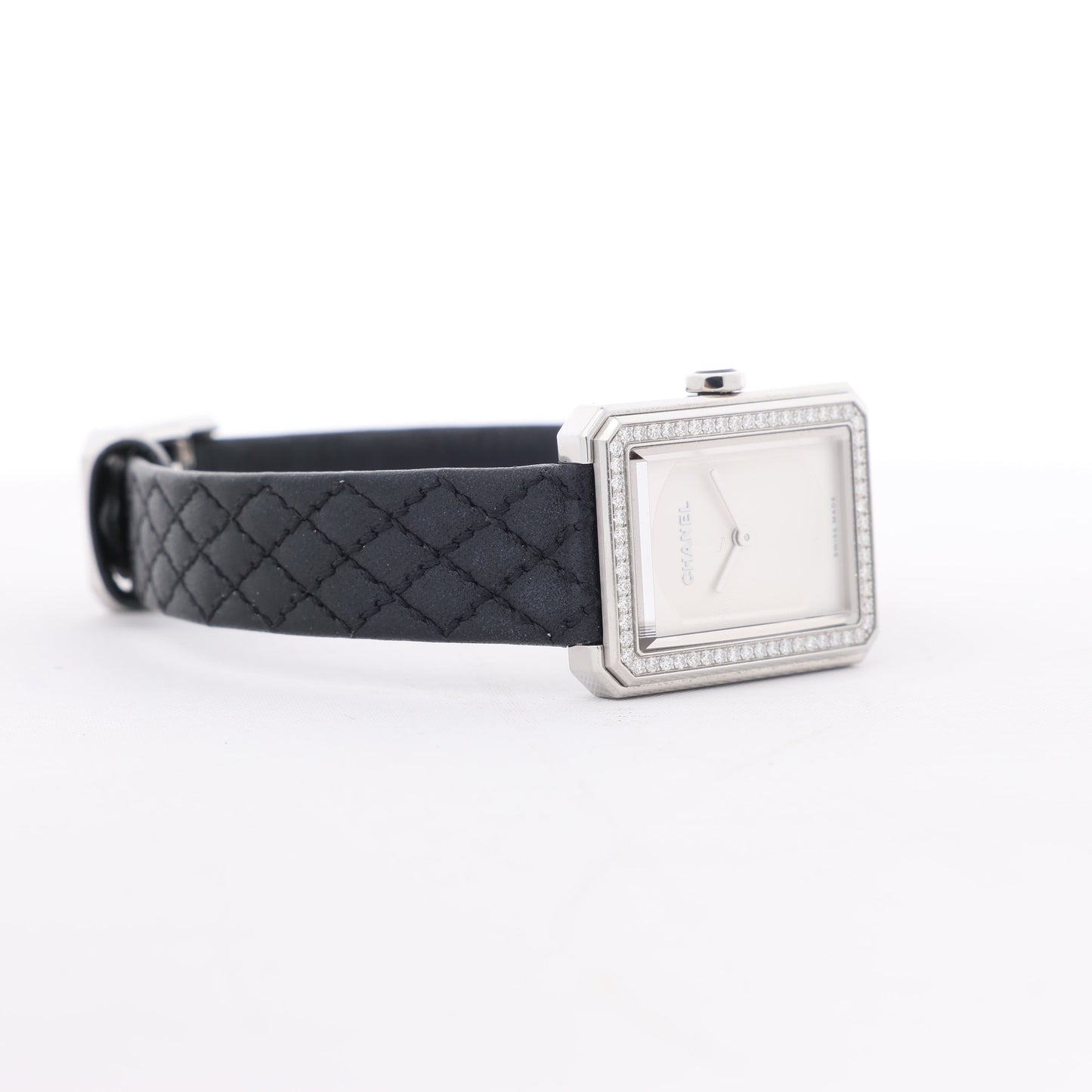 Montre Chanel Boyfriend H6955 KTF95332 SS et bracelet en cuir QZ à cadran argenté