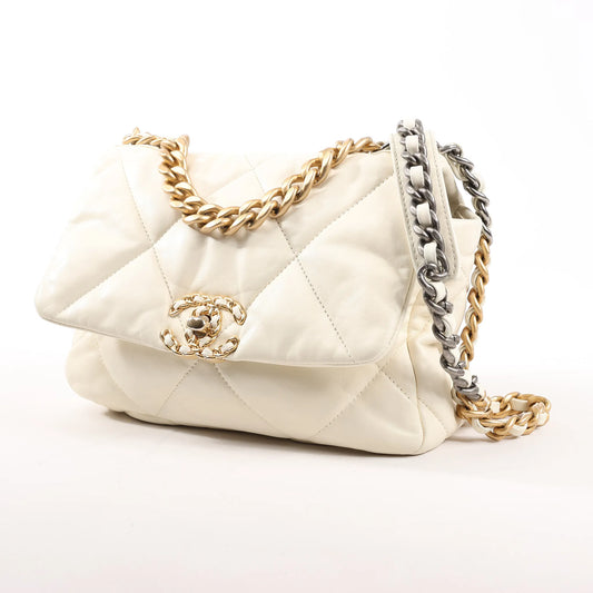 Chanel Chanel 19 Leather Quilted Chain 2Way Handbag in Ecru
