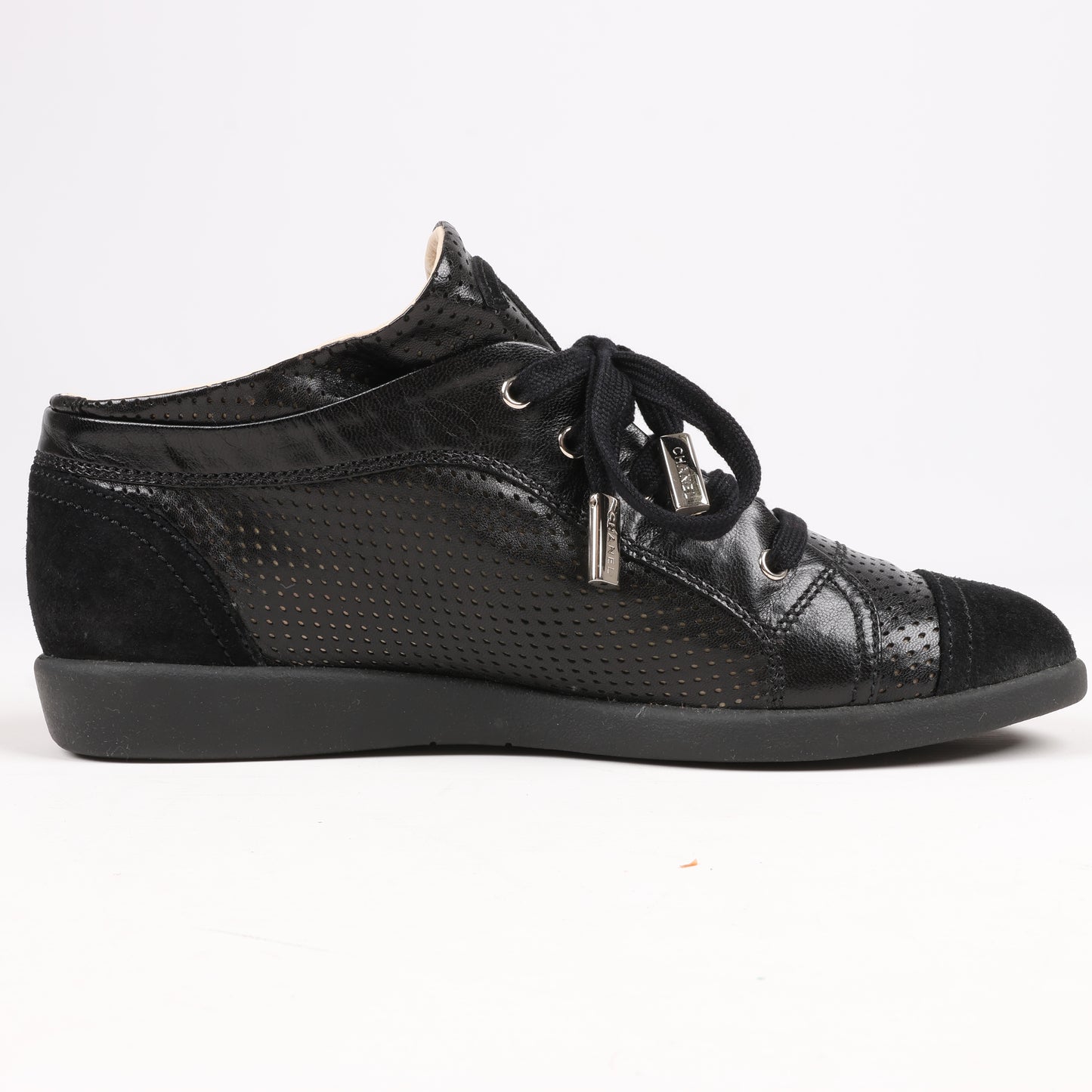 CHANEL Coco Mark 11P Suede x Leather Sneakers 37 in Black G25313