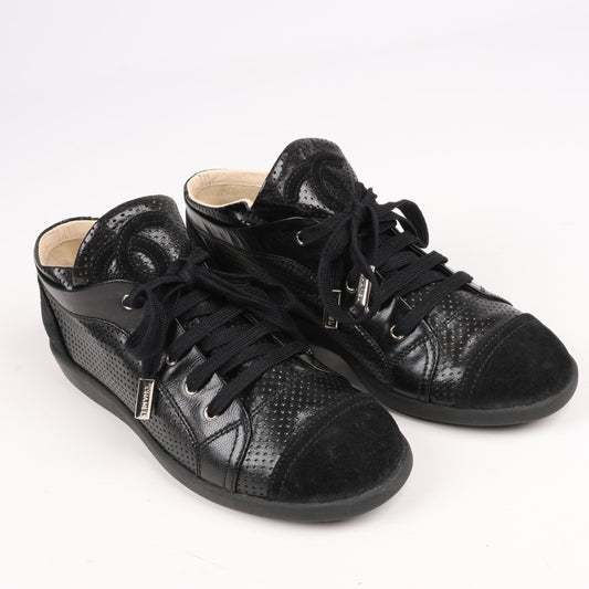 CHANEL Coco Mark 11P Suede x Leather Sneakers 37 in Black G25313