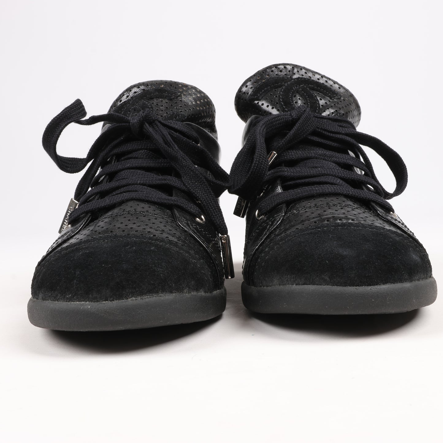 CHANEL Coco Mark 11P Suede x Leather Sneakers 37 in Black G25313