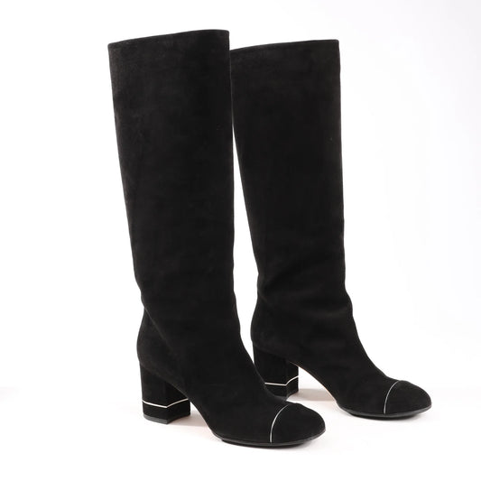 Chanel Coco Mark 16B Suede Long Boots in Black G32122, Size 39 EU
