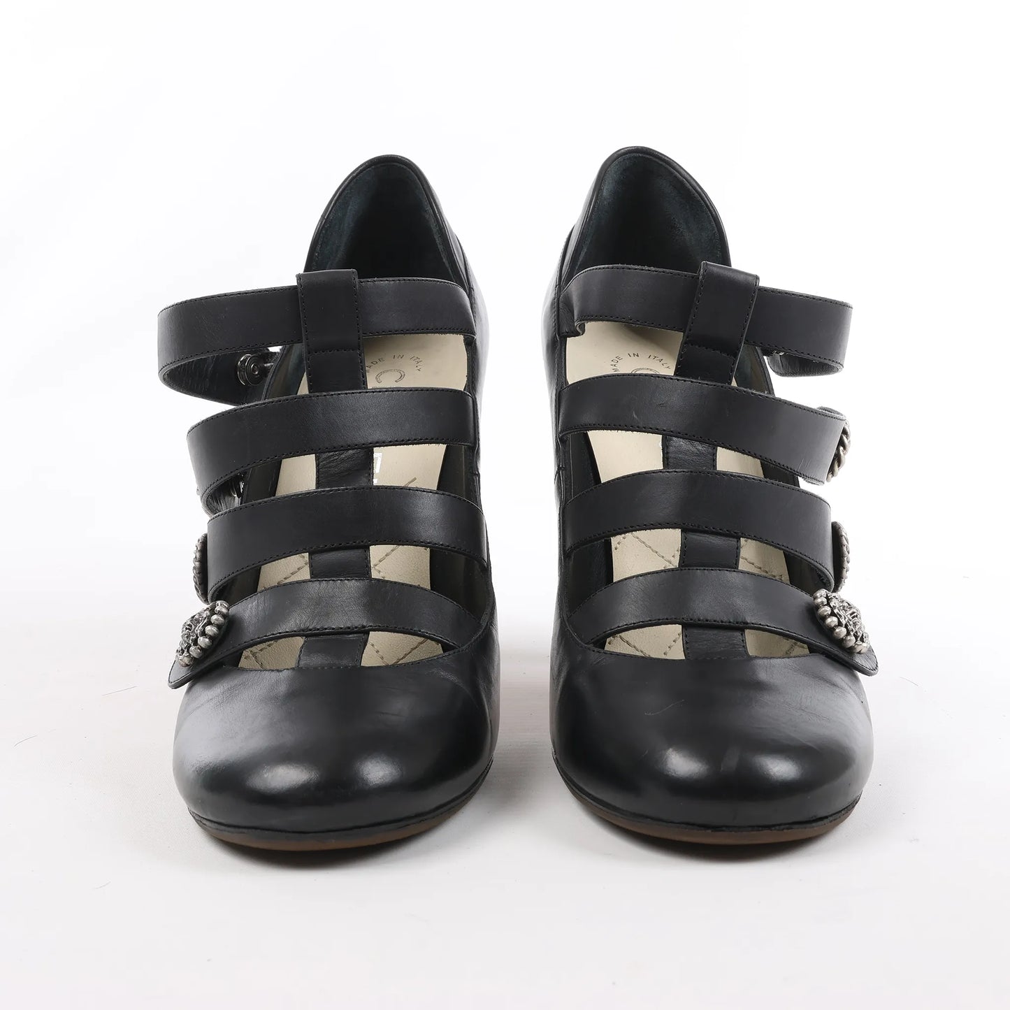Chanel Coco Mark Lion Clover Buttons Leather Pumps in Black, Size 38 EU
