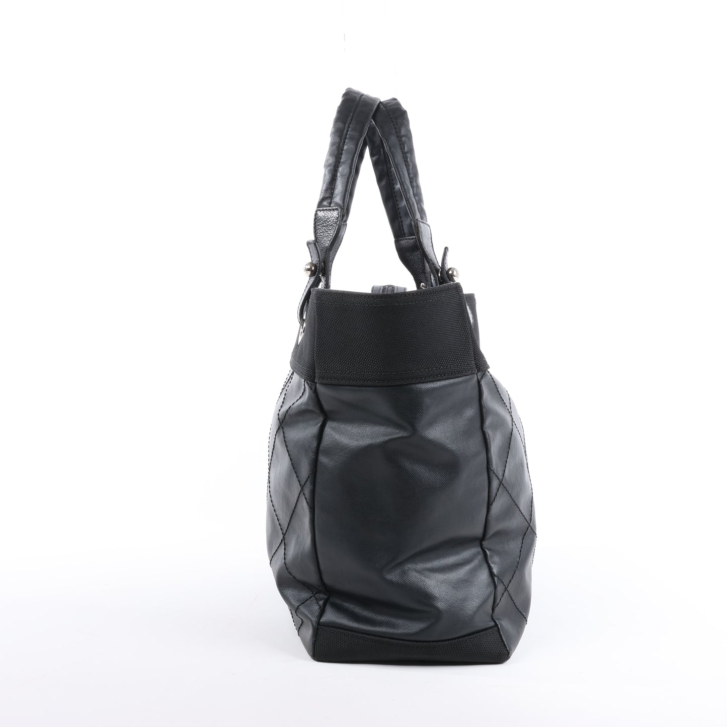 Chanel Paris Biarritz MM Coating Canvas Shoulder Bag in Black