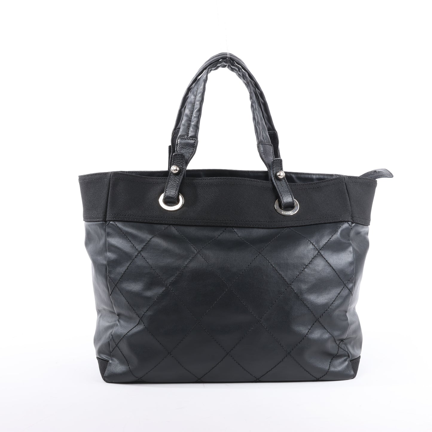 Chanel Paris Biarritz MM Coating Canvas Shoulder Bag in Black