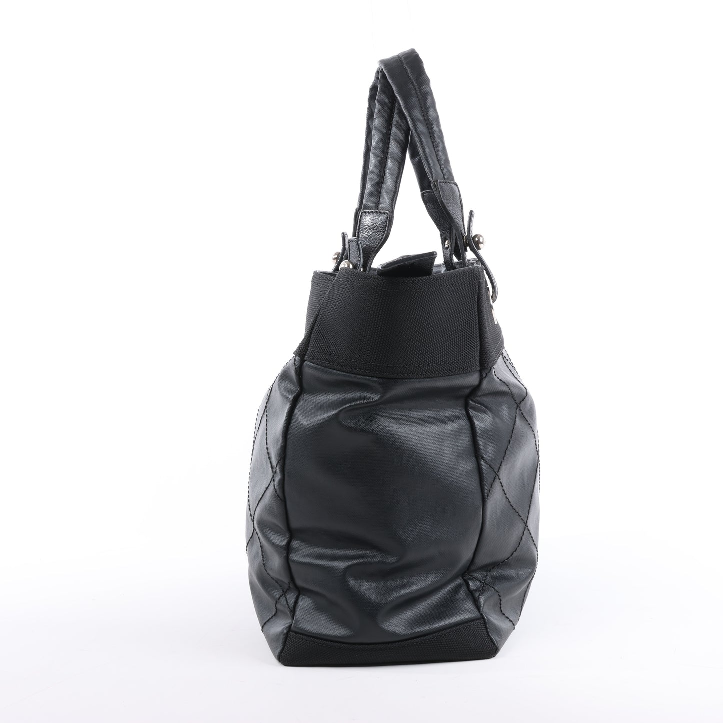 Chanel Paris Biarritz MM Coating Canvas Shoulder Bag in Black