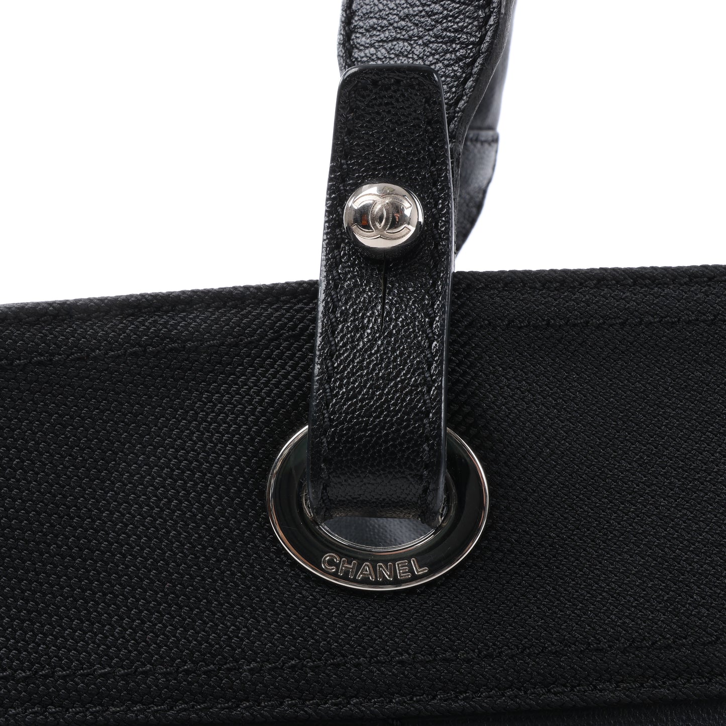 Chanel Paris Biarritz MM Coating Canvas Shoulder Bag in Black