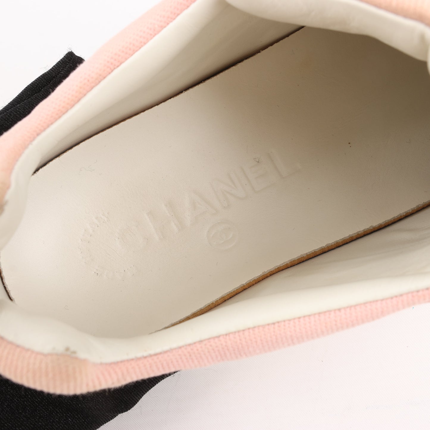 CHANEL Pink Canvas And White Leather CC Lace Up Sneakers, Size 38.5 EU