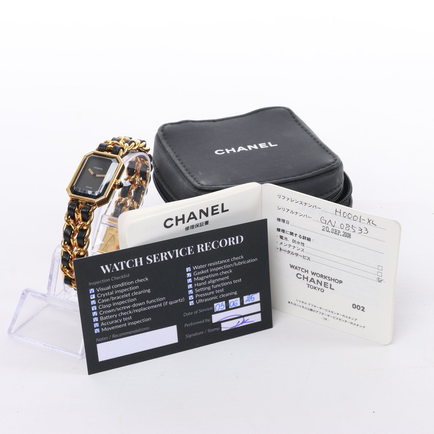 Chanel Premiere XL H0001 GN08533 GP & Leather QZ Black Dial Watch