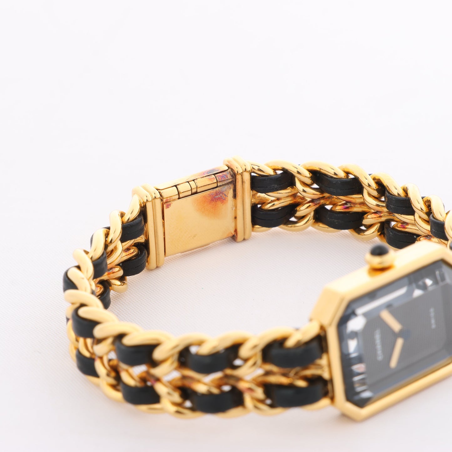 Chanel Premiere L H0001 MN16207 GP & Leather QZ Black Dial Watch