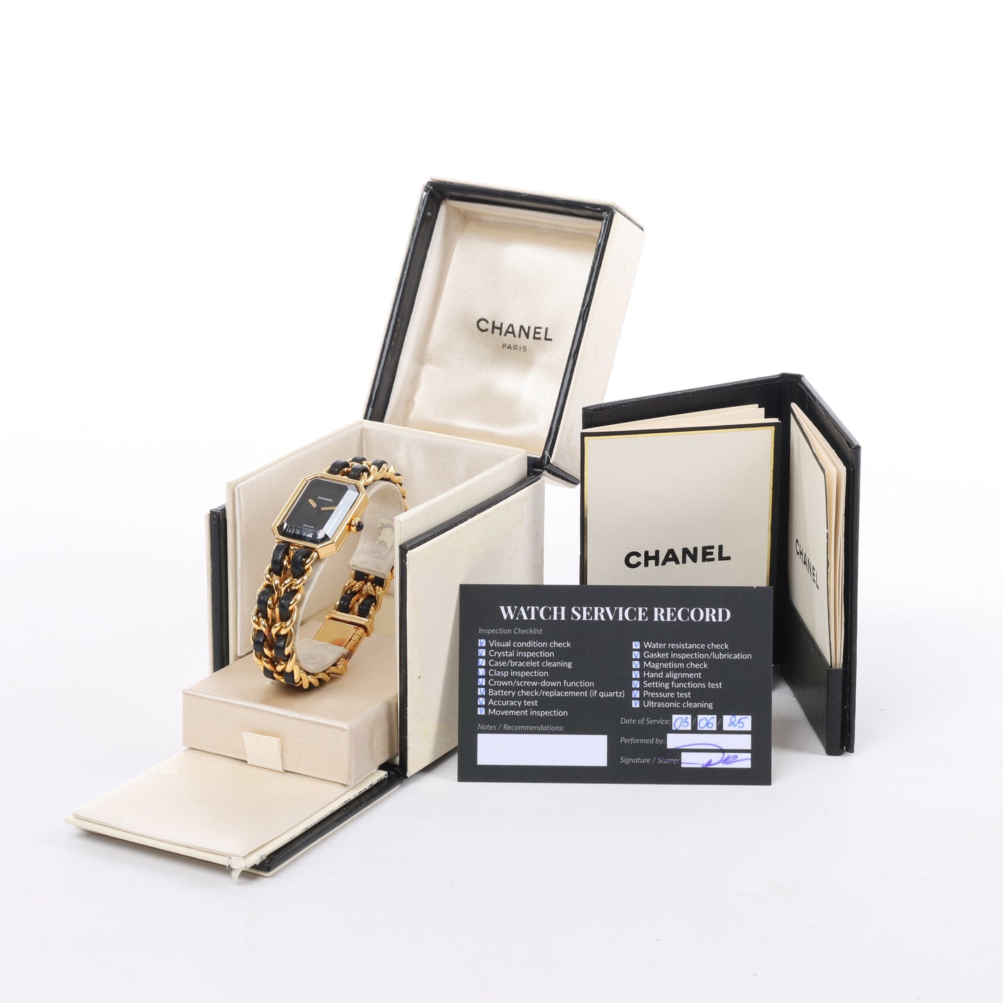 Chanel Premiere L H0001 MN16207 GP & Leather QZ Black Dial Watch