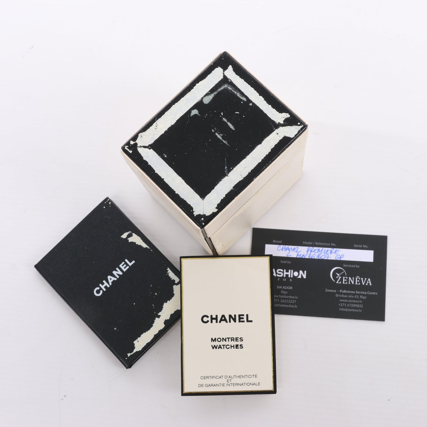 Chanel Premiere L H0001 MN16207 GP & Leather QZ Black Dial Watch