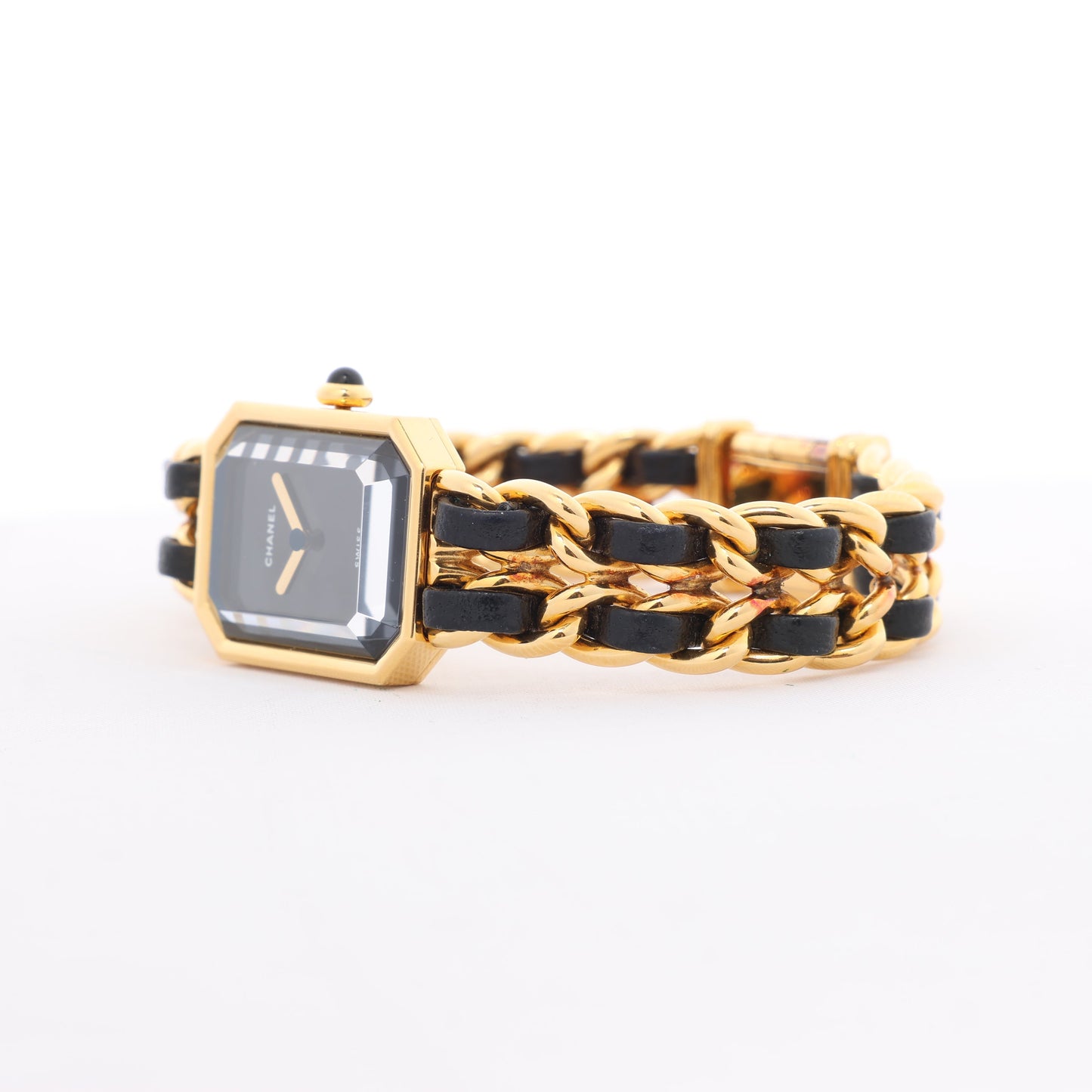 Chanel Premiere L H0001 MN16207 GP & Leather QZ Black Dial Watch