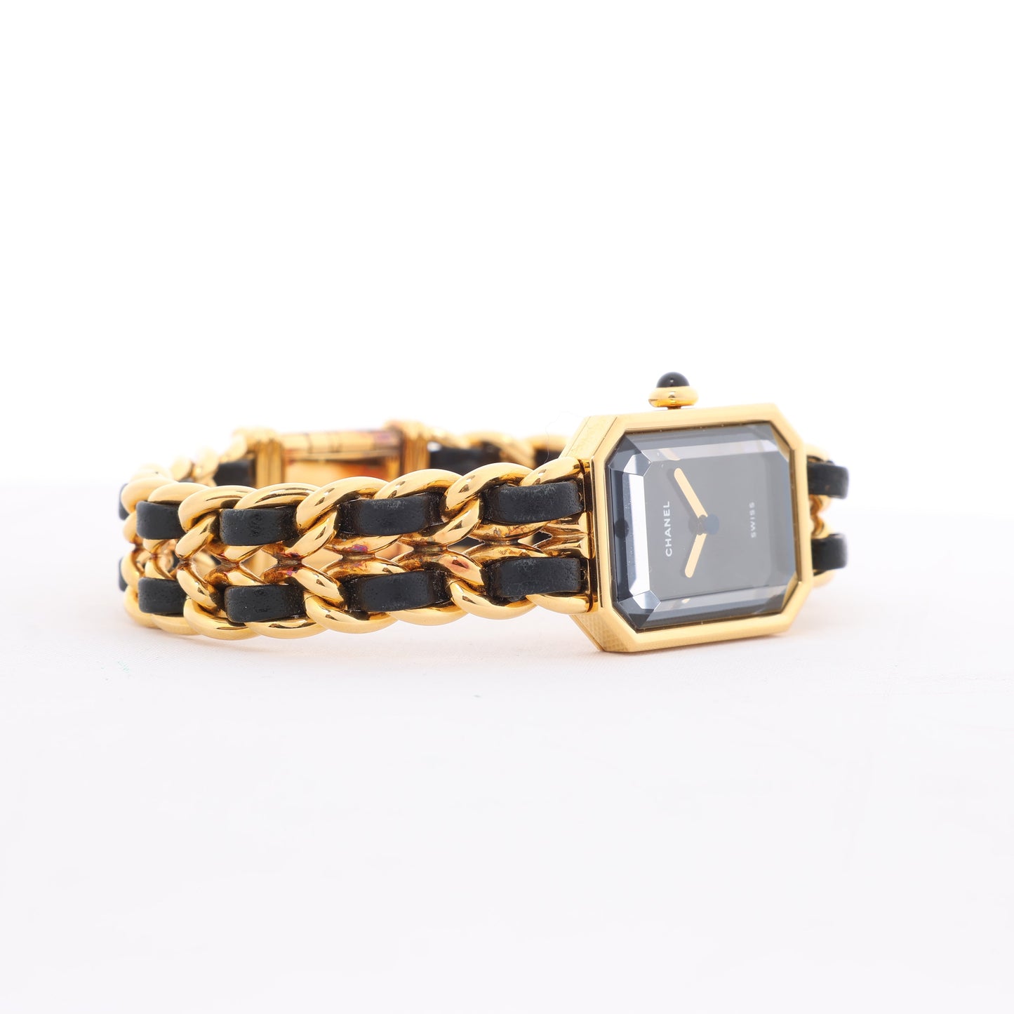 Chanel Premiere L H0001 MN16207 GP & Leather QZ Black Dial Watch