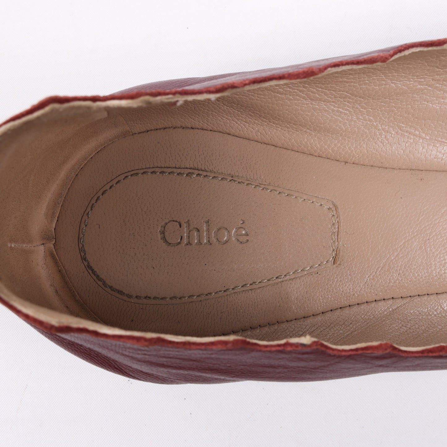 Ballerines festonnées en cuir Chloé bordeaux, pointure 38