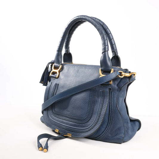 Chloe Marcie Leather Medium 2Way Handbag in Navy Blue