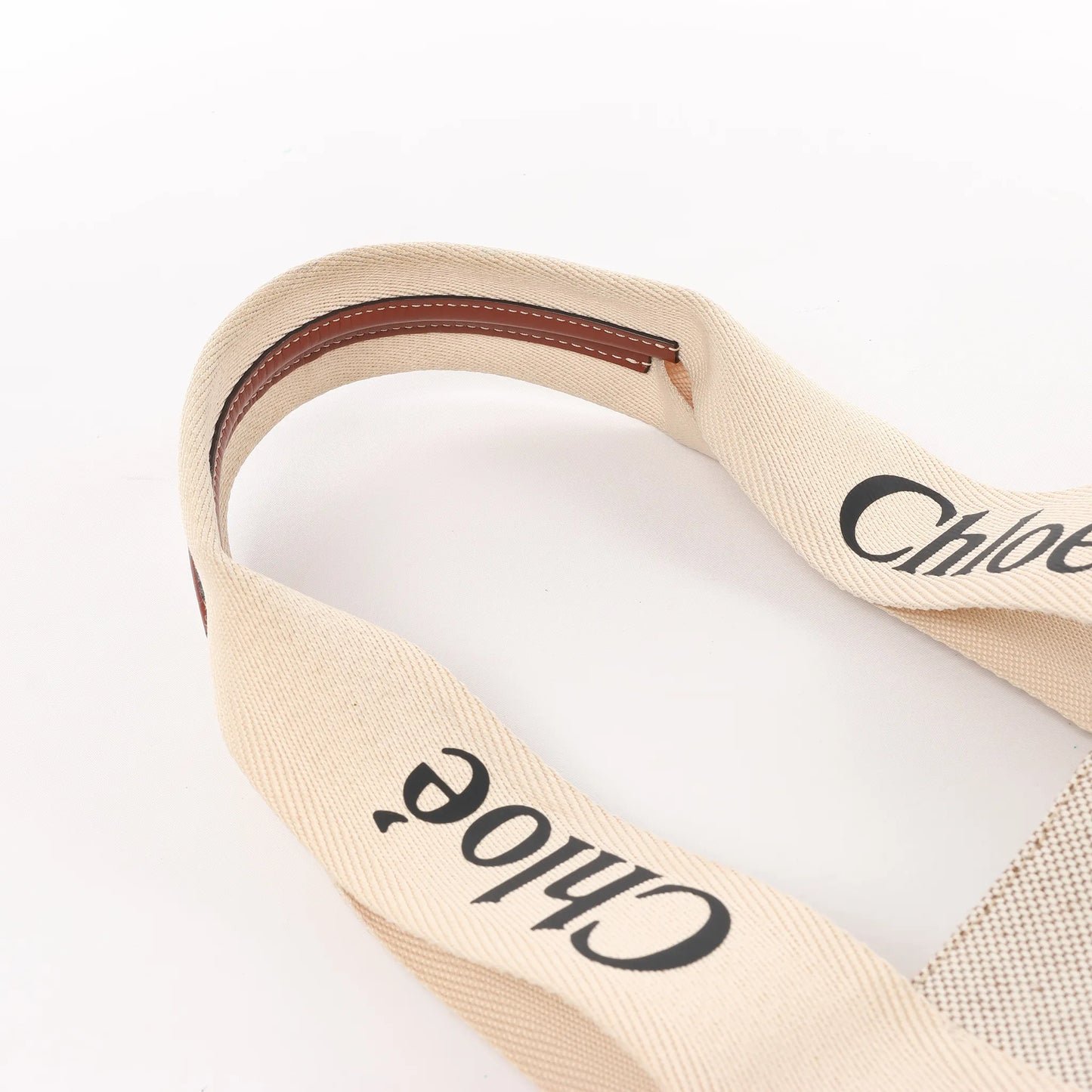 CHLOE Woody Medium Canvas x Leather Tote Shoulder bag in Beige x Brown