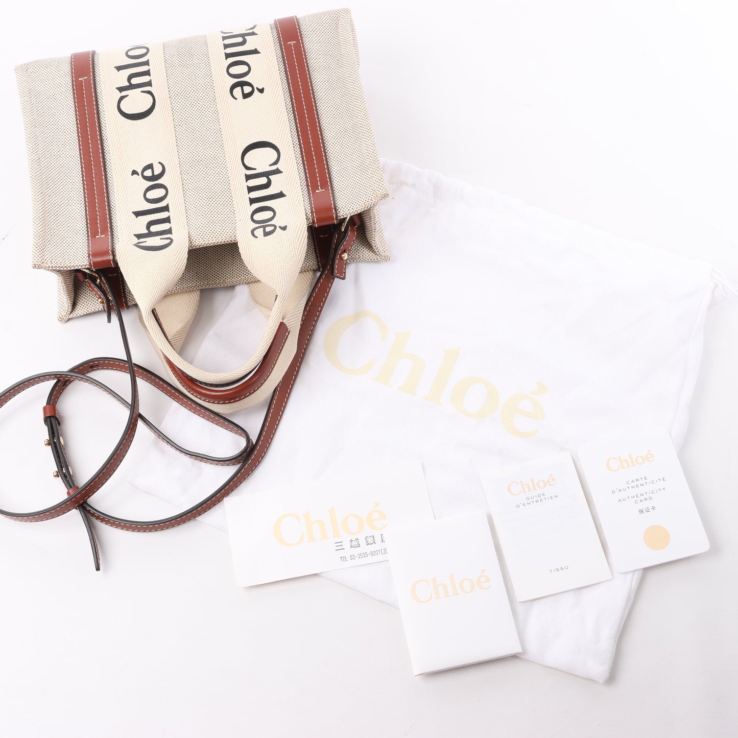 Chloé Woody Small Canvas & Leather 2Way Handbag in Beige x Brown