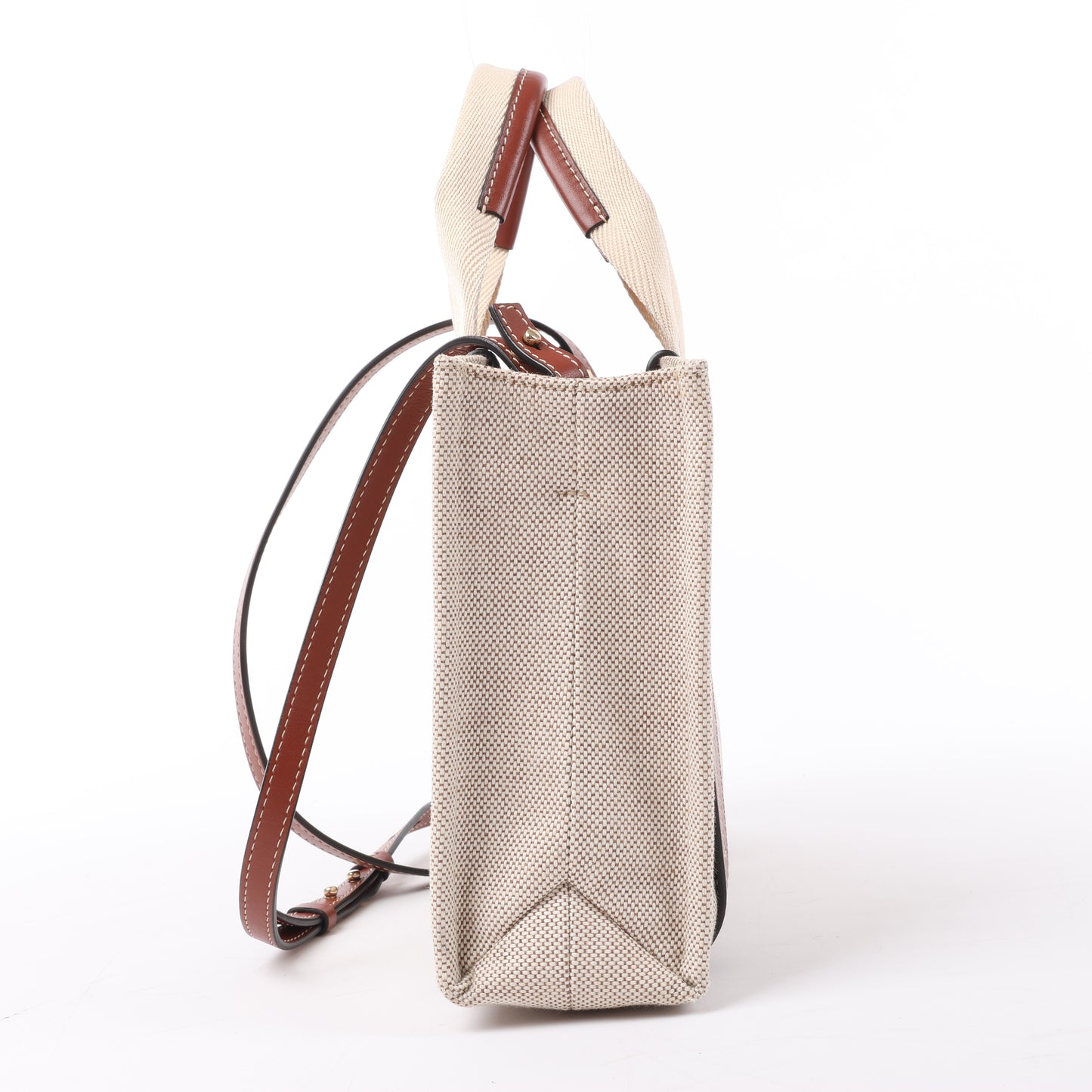 Chloé Woody Small Canvas & Leather 2Way Handbag in Beige x Brown