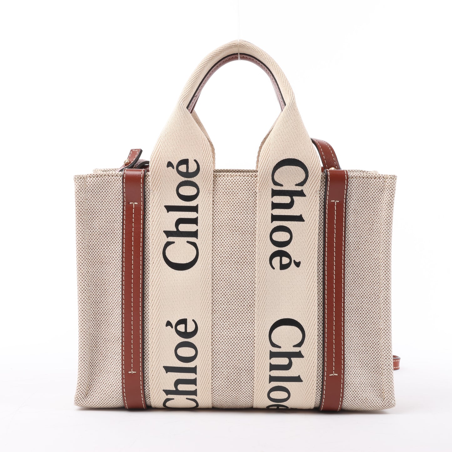 Chloé Woody Small Canvas & Leather 2Way Handbag in Beige x Brown
