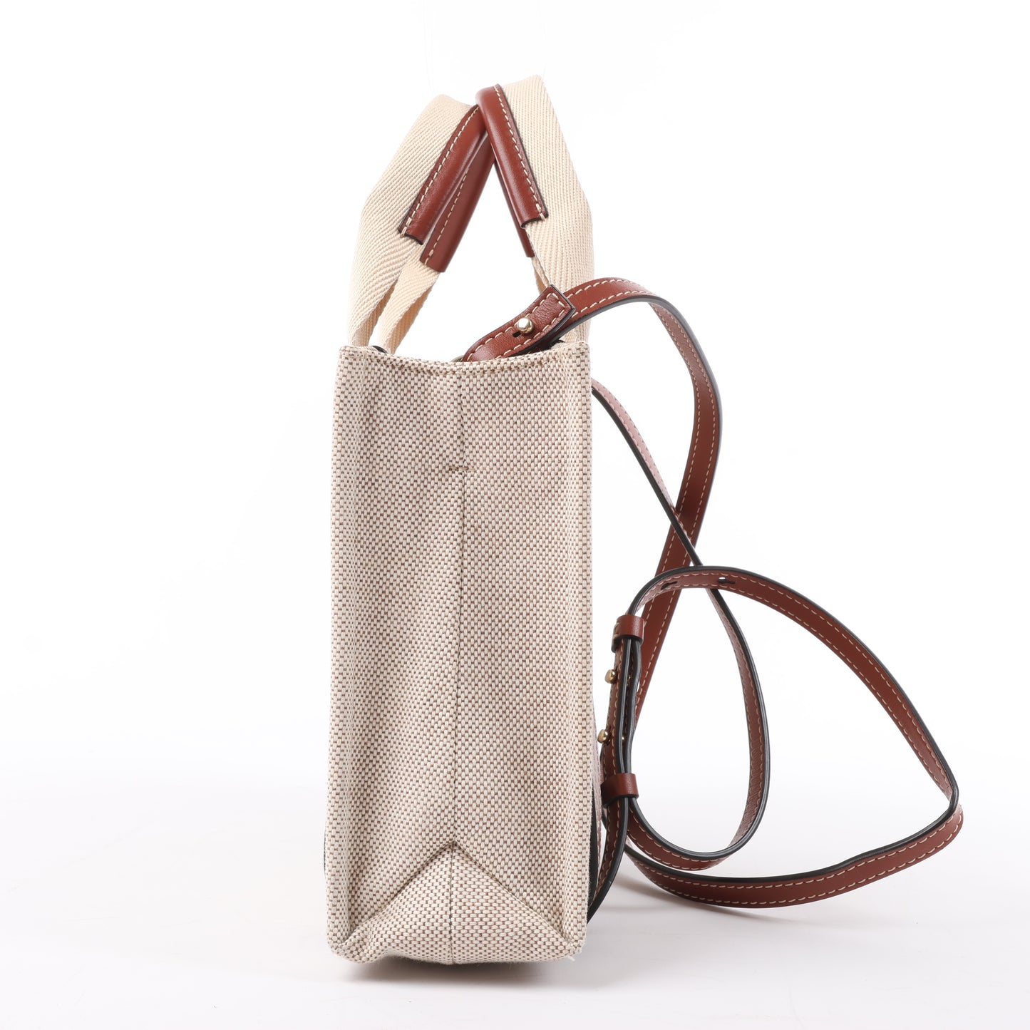 Chloé Woody Small Canvas & Leather 2Way Handbag in Beige x Brown
