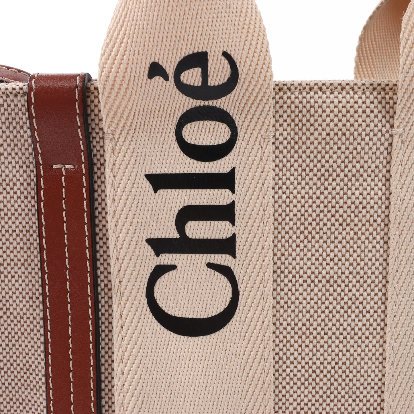 Chloé Woody Small Canvas & Leather 2Way Handbag in Beige x Brown