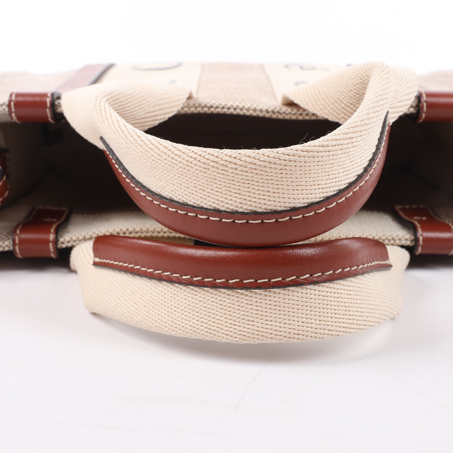 Chloé Woody Small Canvas & Leather 2Way Handbag in Beige x Brown