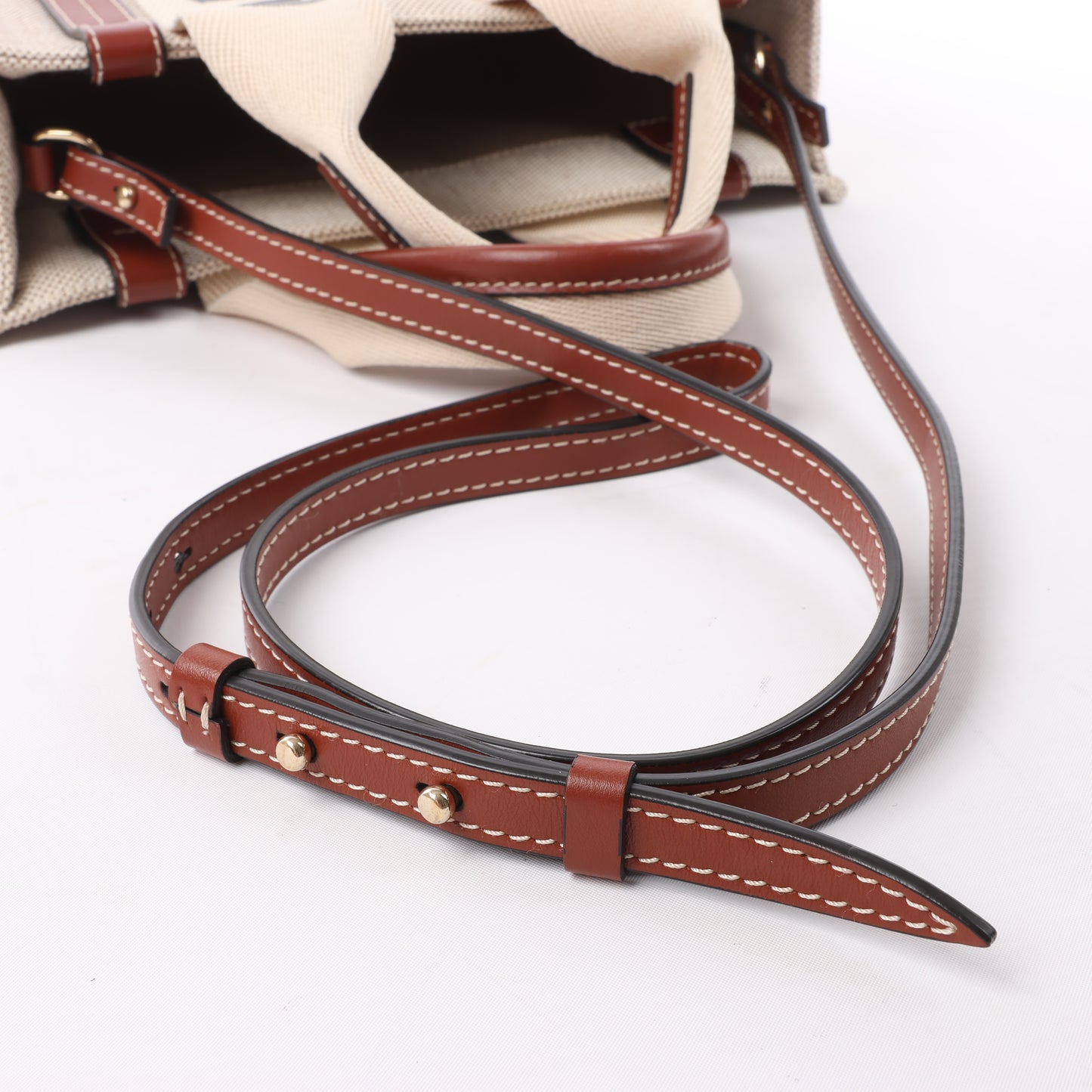 Chloé Woody Small Canvas & Leather 2Way Handbag in Beige x Brown