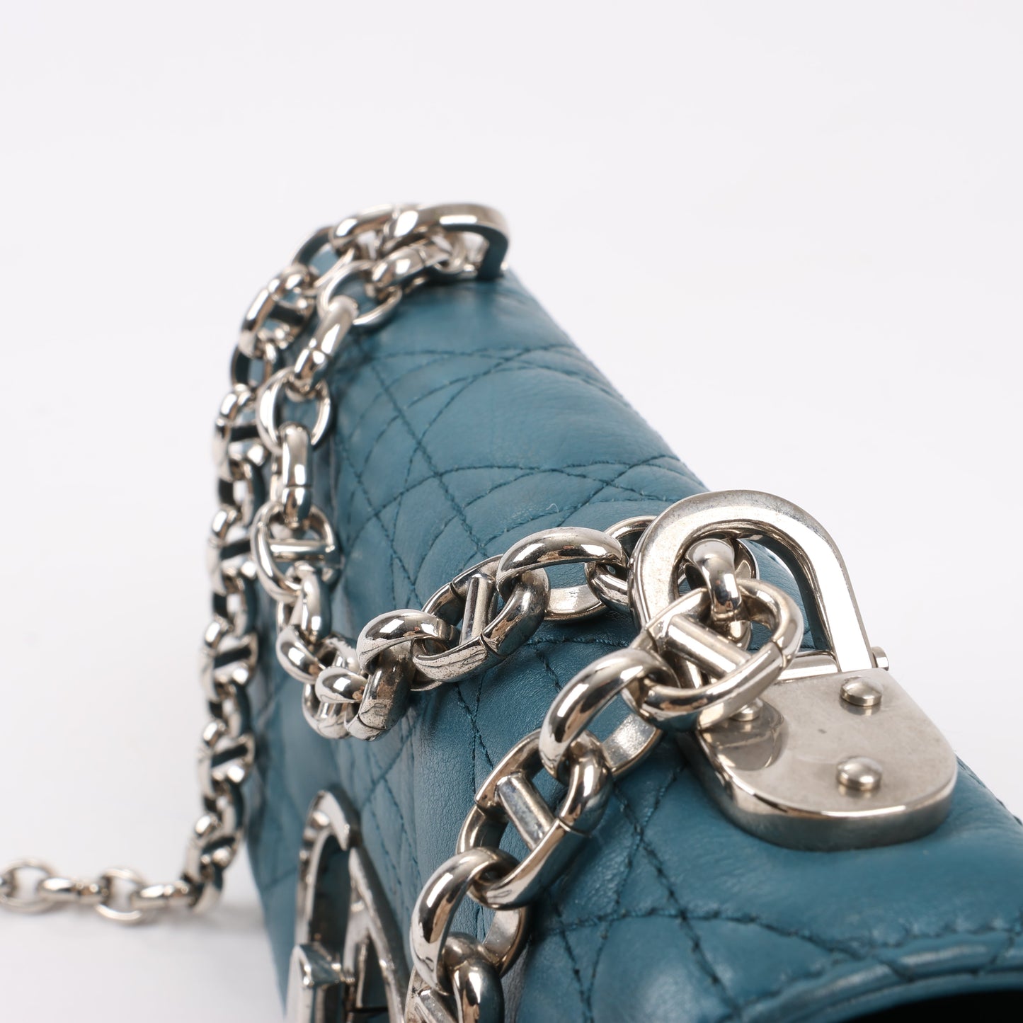Sac bandoulière chaîne en cuir Christian Dior Caro bleu
