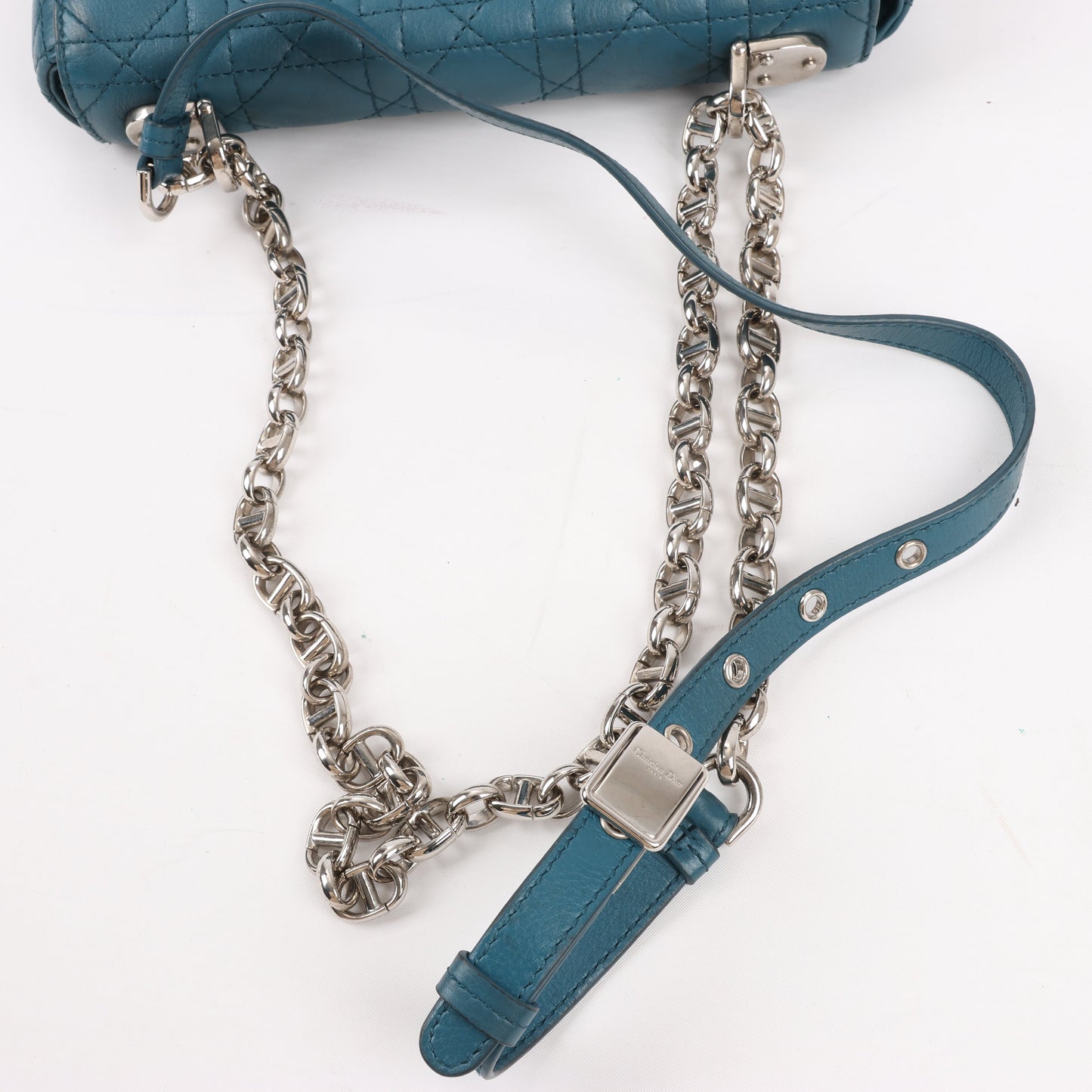 Sac bandoulière chaîne en cuir Christian Dior Caro bleu