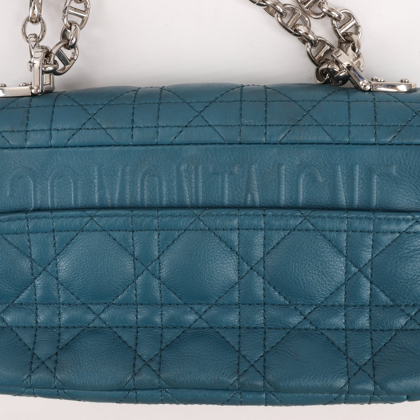 Sac bandoulière chaîne en cuir Christian Dior Caro bleu