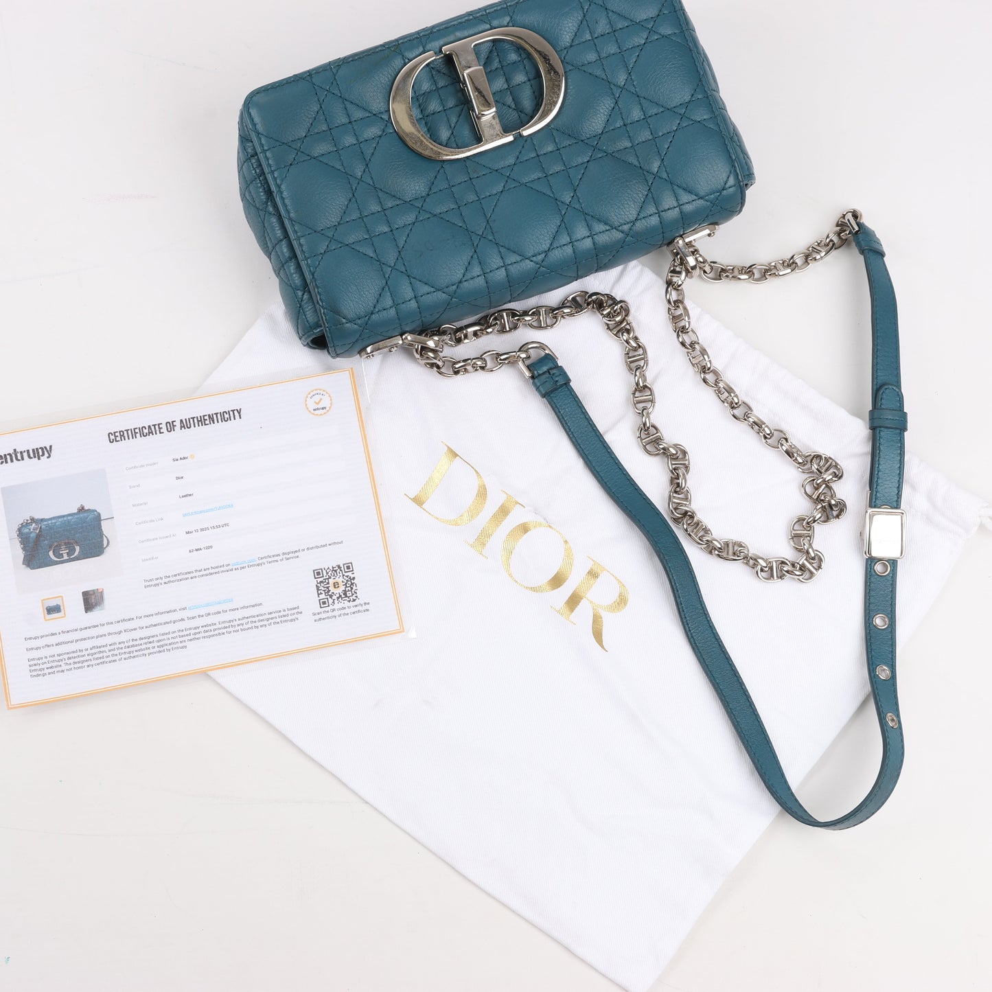 Sac bandoulière chaîne en cuir Christian Dior Caro bleu