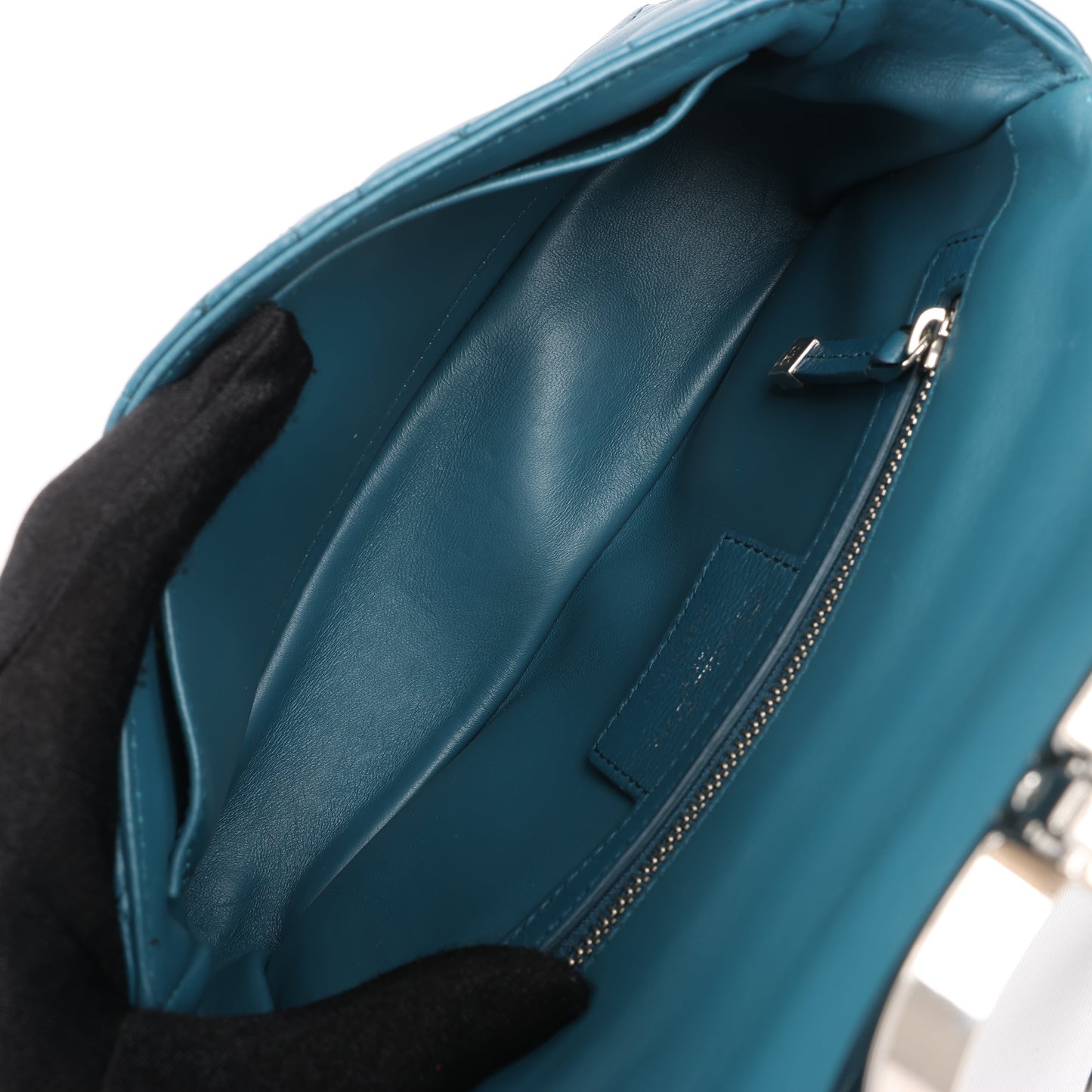 Sac bandoulière chaîne en cuir Christian Dior Caro bleu