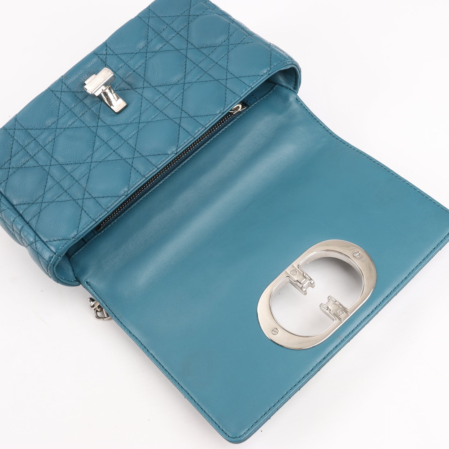 Sac bandoulière chaîne en cuir Christian Dior Caro bleu