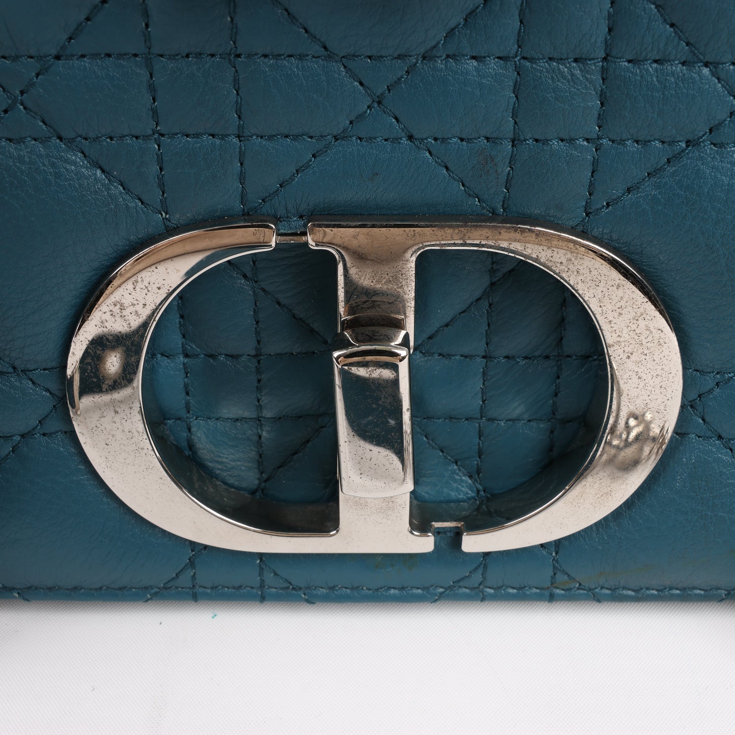 Sac bandoulière chaîne en cuir Christian Dior Caro bleu