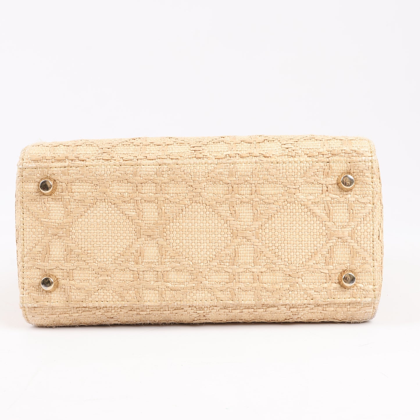 Sac à main Christian Dior Lady D-Lite en raphia tissé et brodé Cannage, taille moyenne, double usage, beige