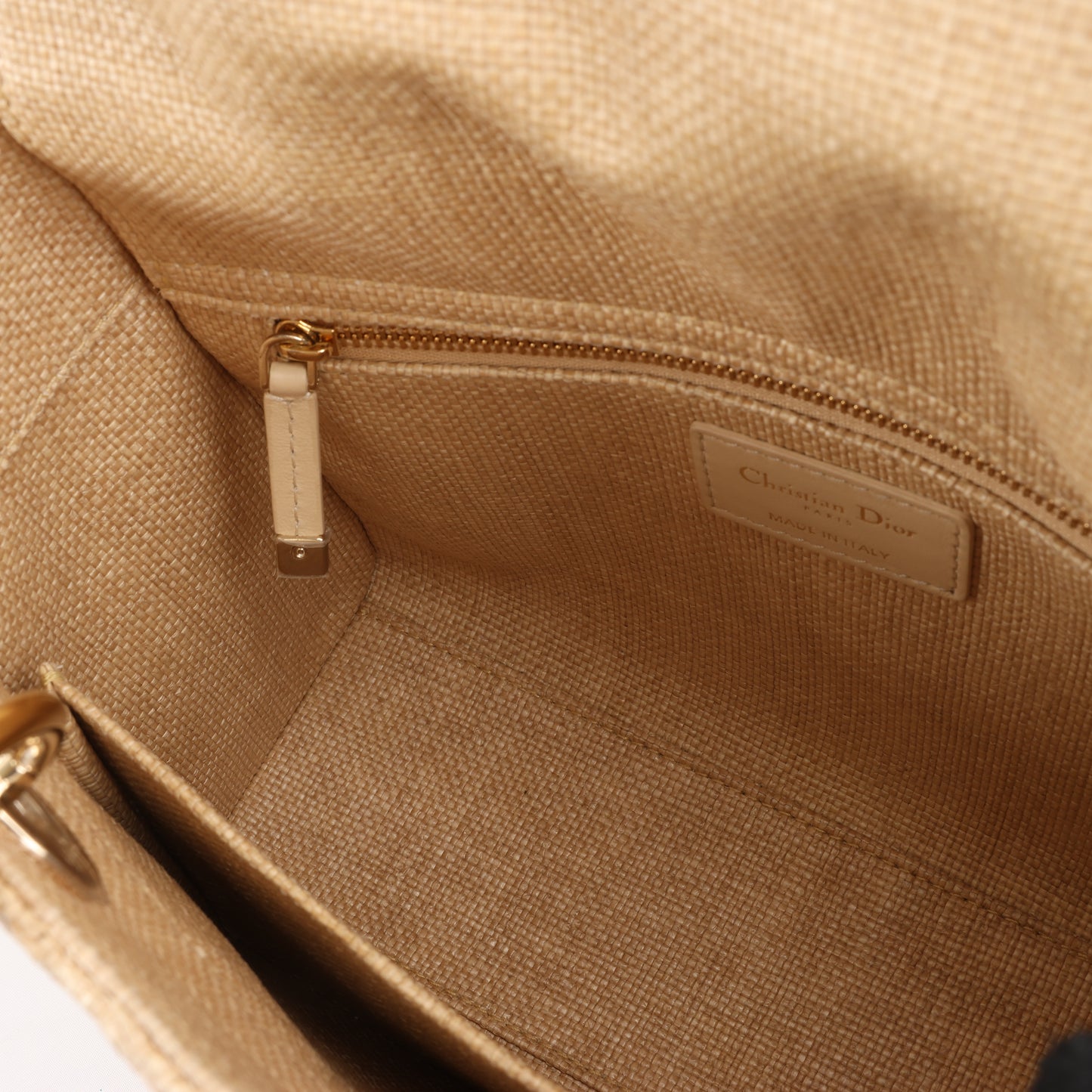 Sac à main Christian Dior Lady D-Lite en raphia tissé et brodé Cannage, taille moyenne, double usage, beige