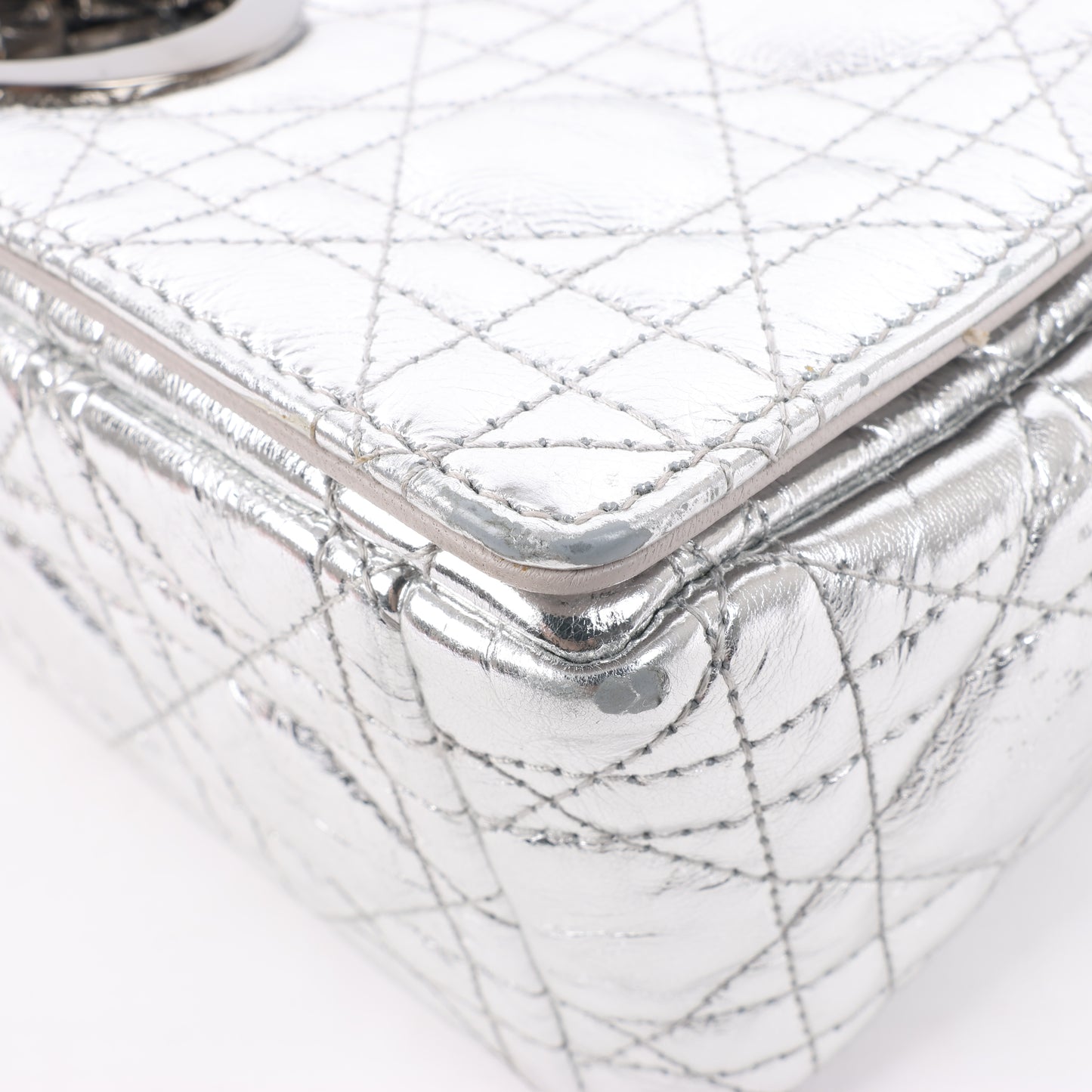 Christian Dior Caro Leather Chain Shoulder Bag in Metallic Silver