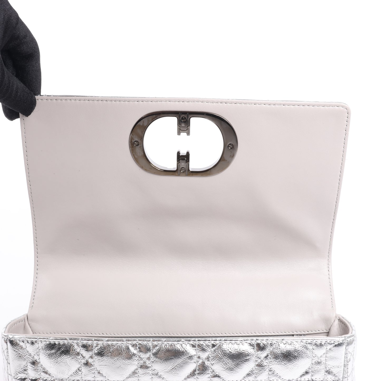 Christian Dior Caro Leather Chain Shoulder Bag in Metallic Silver