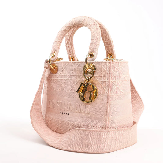 Dior Lady D-Lite Cannage Canvas Medium 2Way Handbag in Pink