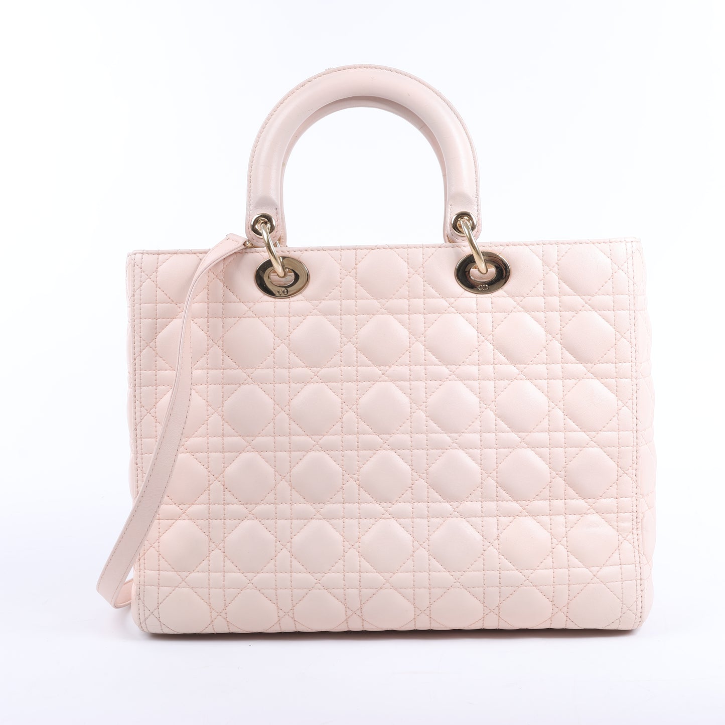 Grand sac à main double usage en cuir rose clair Lady Dior Cannage de Christian Dior