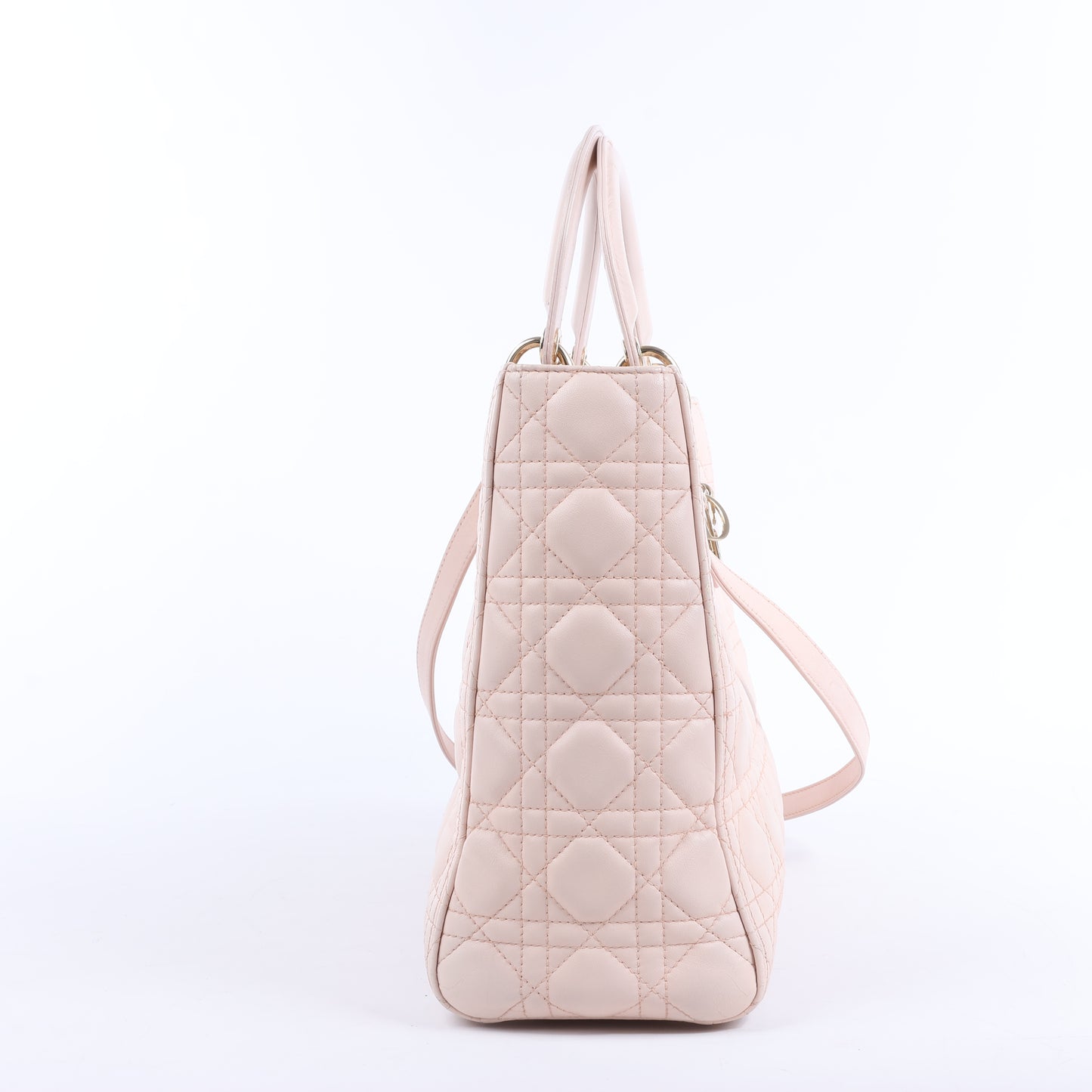 Grand sac à main double usage en cuir rose clair Lady Dior Cannage de Christian Dior