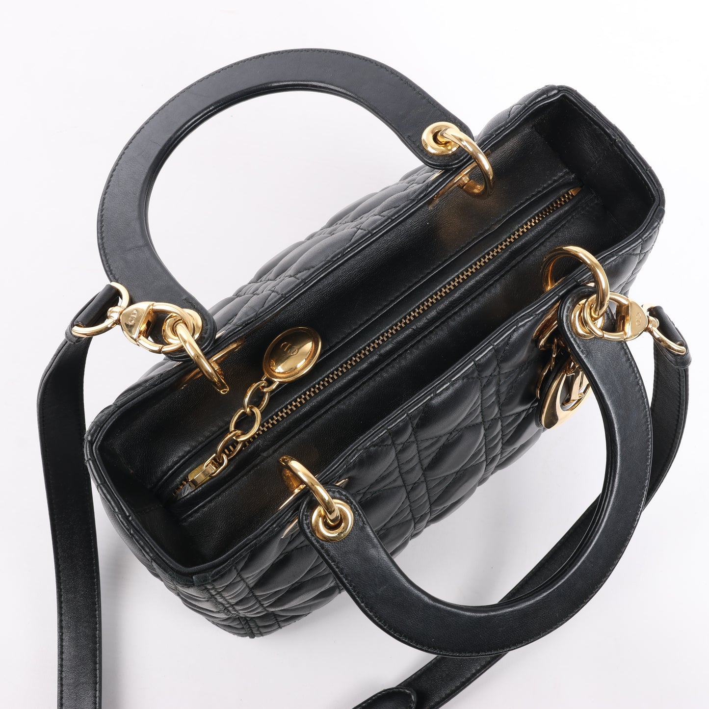 Christian Dior Lady Dior Cannage Leather Medium 2Way Handbag in Black