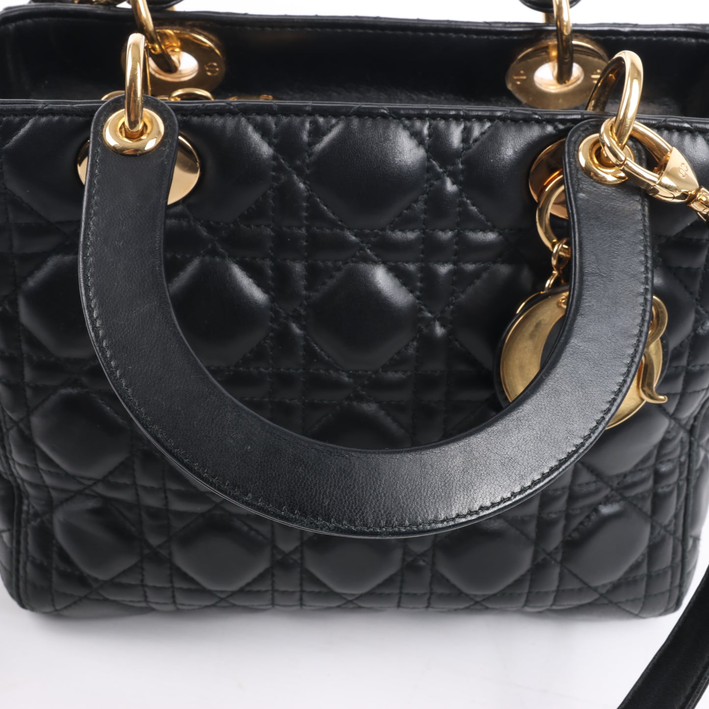 Christian Dior Lady Dior Cannage Leather Medium 2Way Handbag in Black
