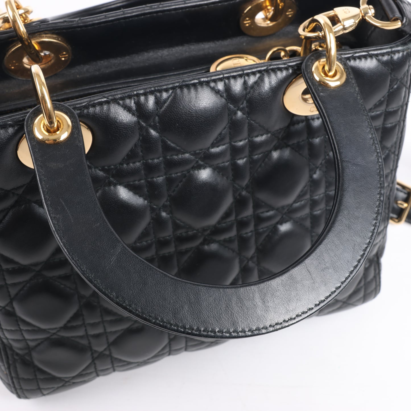Christian Dior Lady Dior Cannage Leather Medium 2Way Handbag in Black