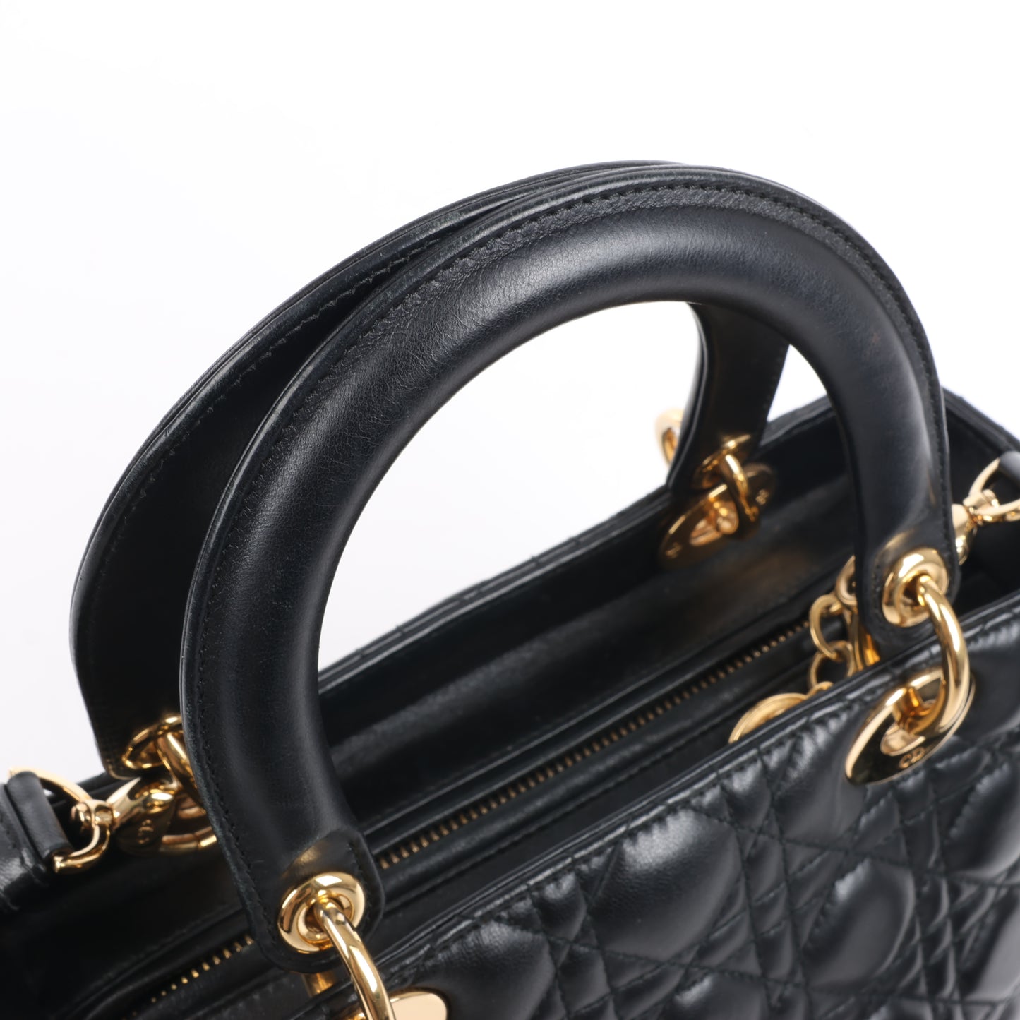 Christian Dior Lady Dior Cannage Leather Medium 2Way Handbag in Black