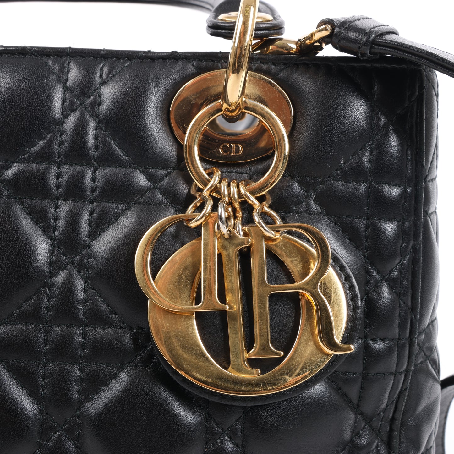Christian Dior Lady Dior Cannage Leather Medium 2Way Handbag in Black
