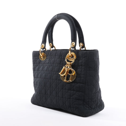 Dior Lady Dior Cannage Nylon Handbag in Black