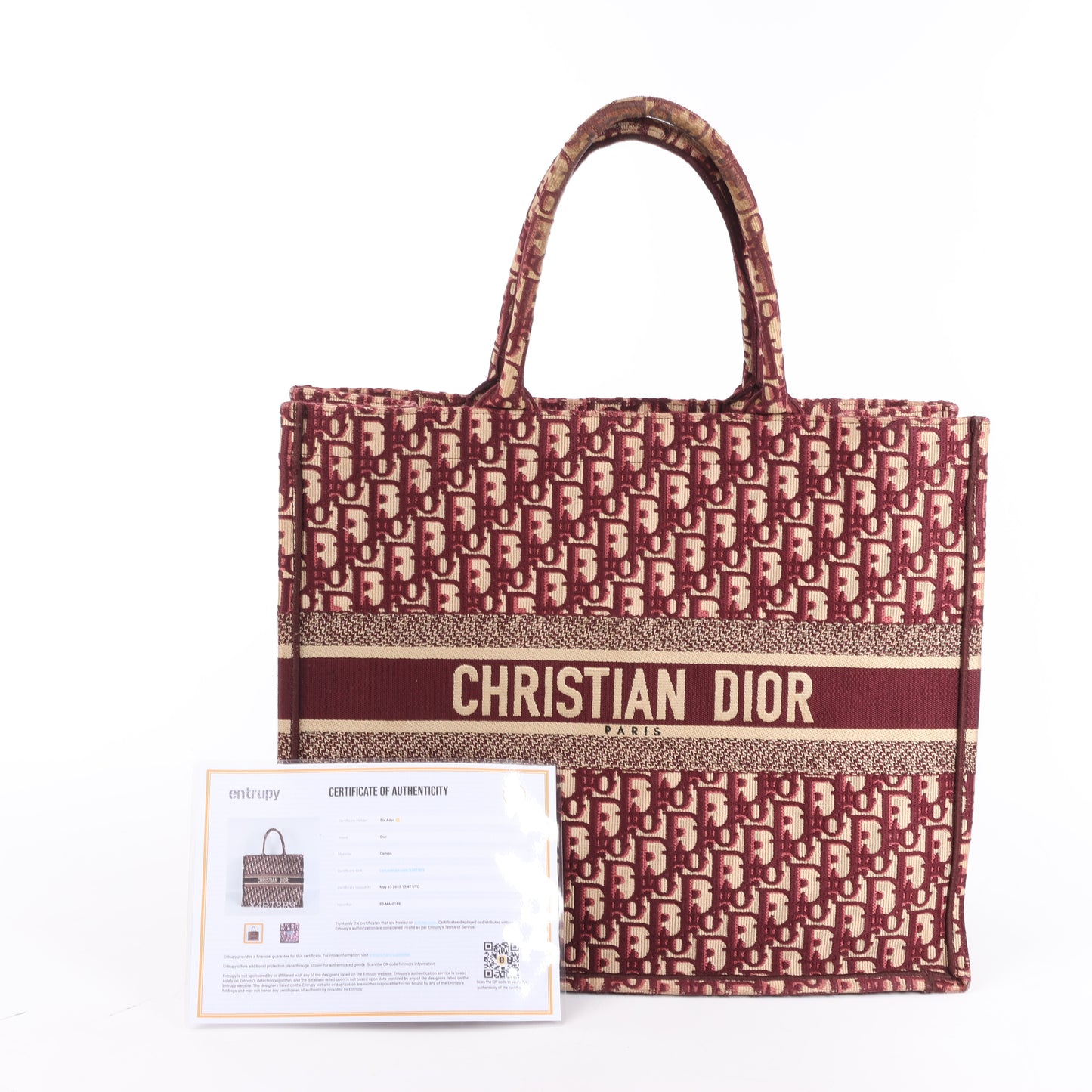 Grand sac bandoulière oblique en toile Christian Dior Book Tote bordeaux