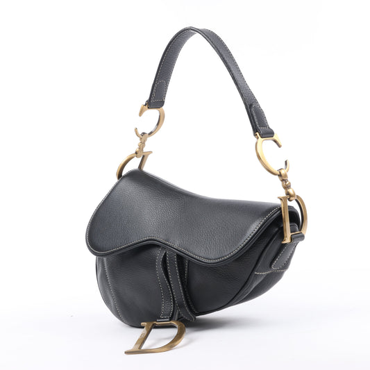 Sac à main classique Dior Saddle en cuir noir à double compartiment